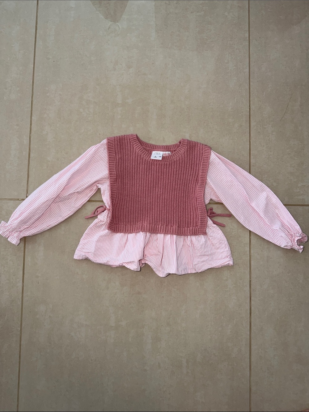 Girls Pink Layered Knit & Blouse Top